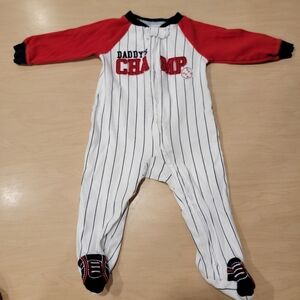 Carter's Baseball "Daddy's Champ" Footed Onsies Red White Blue 6-9 Months